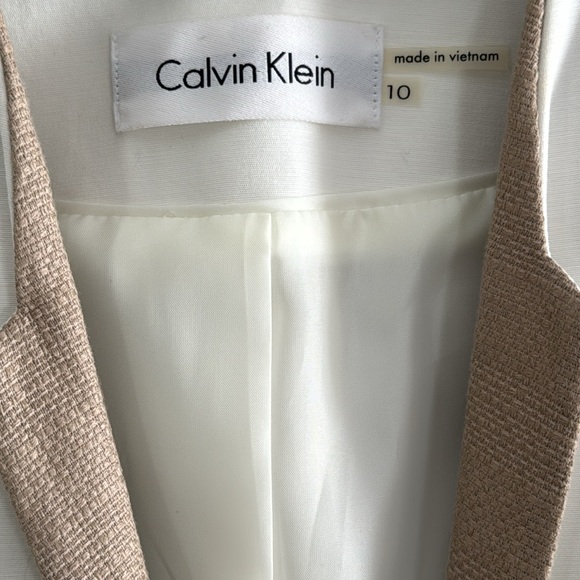CALVIN Klein ecru tan blazer linen blend jacket gold hardware neutral  size 10 - Picture 2 of 9